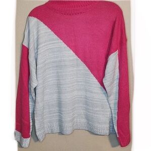 Pink and Gray Colorblock Cropped Sweater